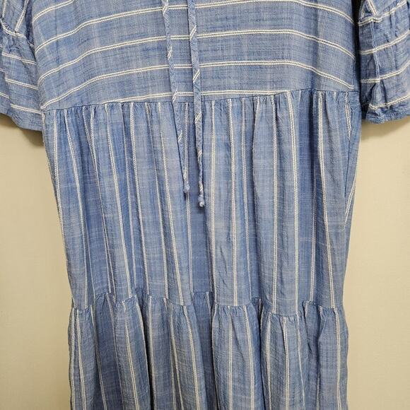 Signature by Robbie Bee Boho Blue and White Stripe Tiered Dress Bell Sleeve Sz S - Picture 6 of 12